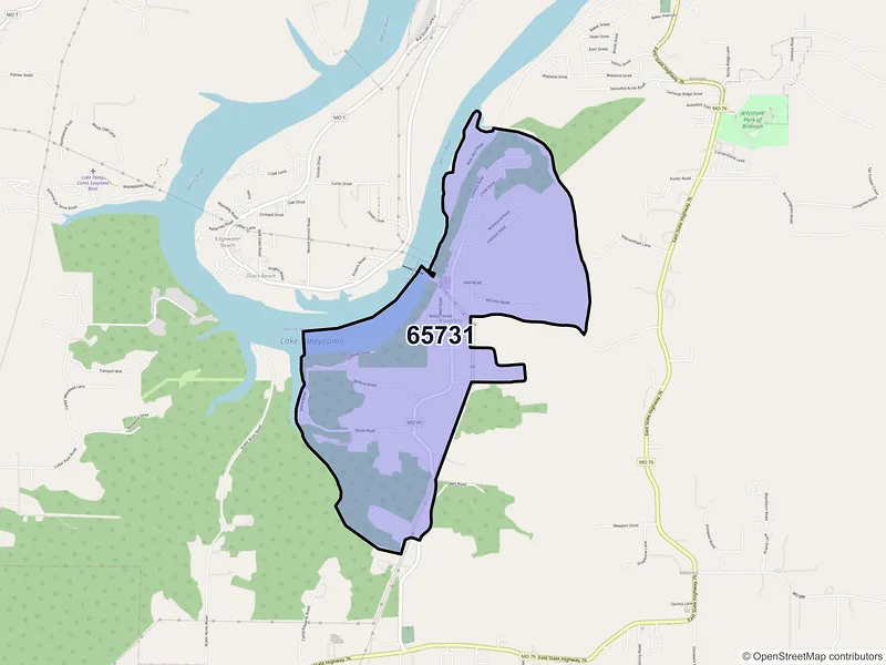 Map of ZIP Code 65731 — Powersite, MO
