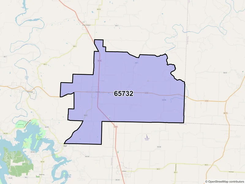 Map of ZIP Code 65732 — Preston, MO