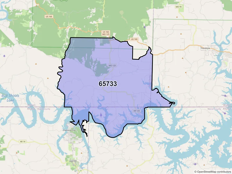 Map of ZIP Code 65733 — Protem, MO
