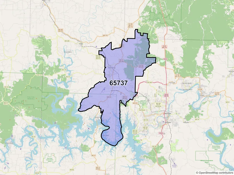 Map of ZIP Code 65737 — Reeds Spring, MO