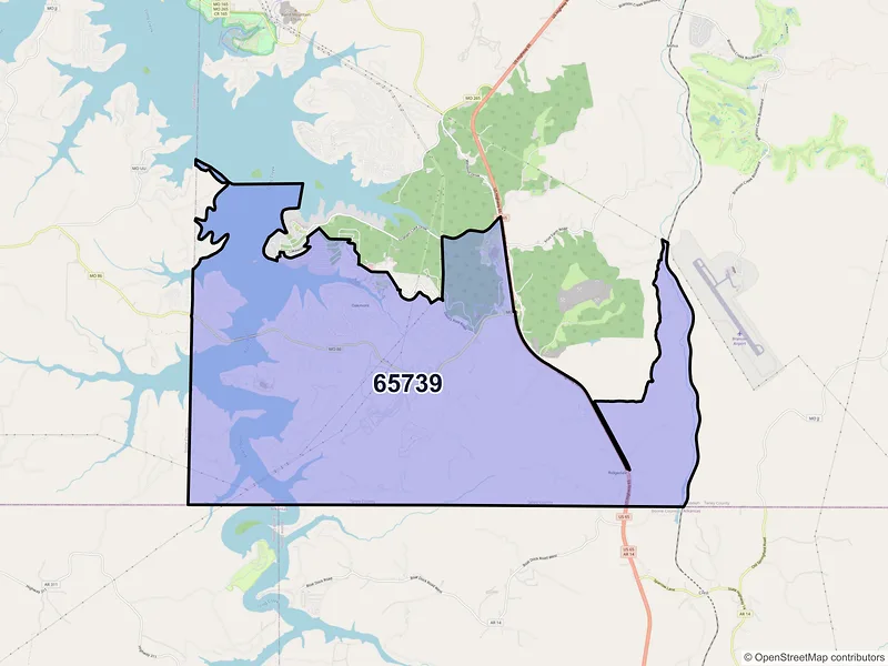 Map of ZIP Code 65739 — Ridgedale, MO