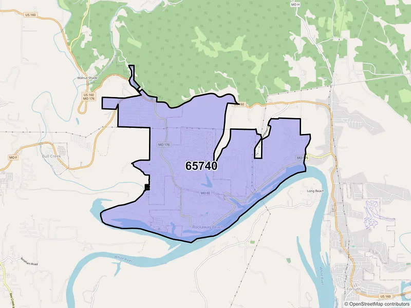 Map of ZIP Code 65740 — Rockaway Beach, MO