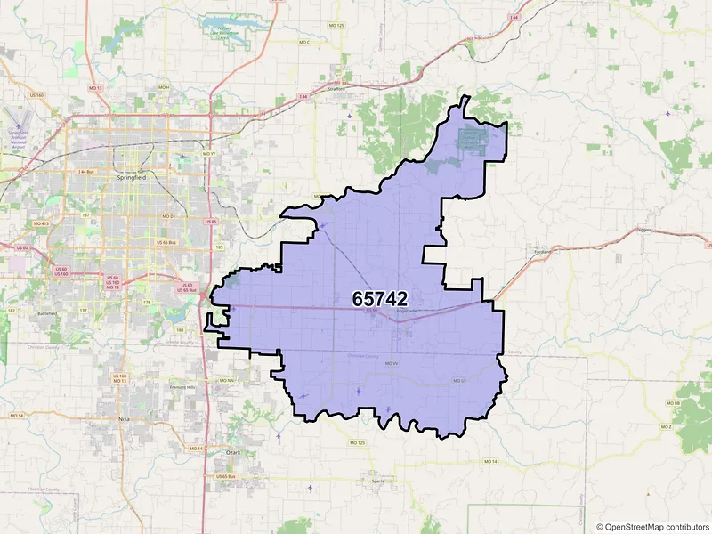 Map of ZIP Code 65742 — Rogersville, MO