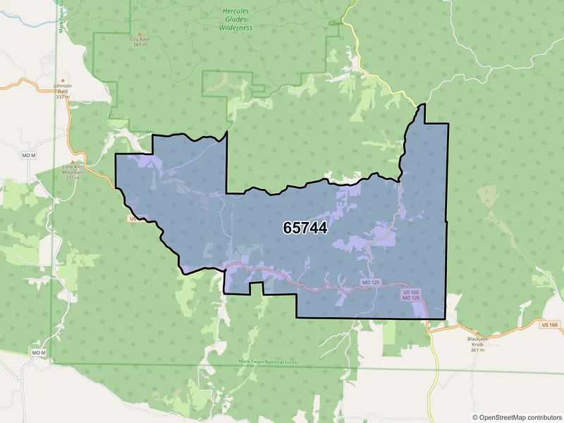 Map of ZIP Code 65744 — Rueter, MO