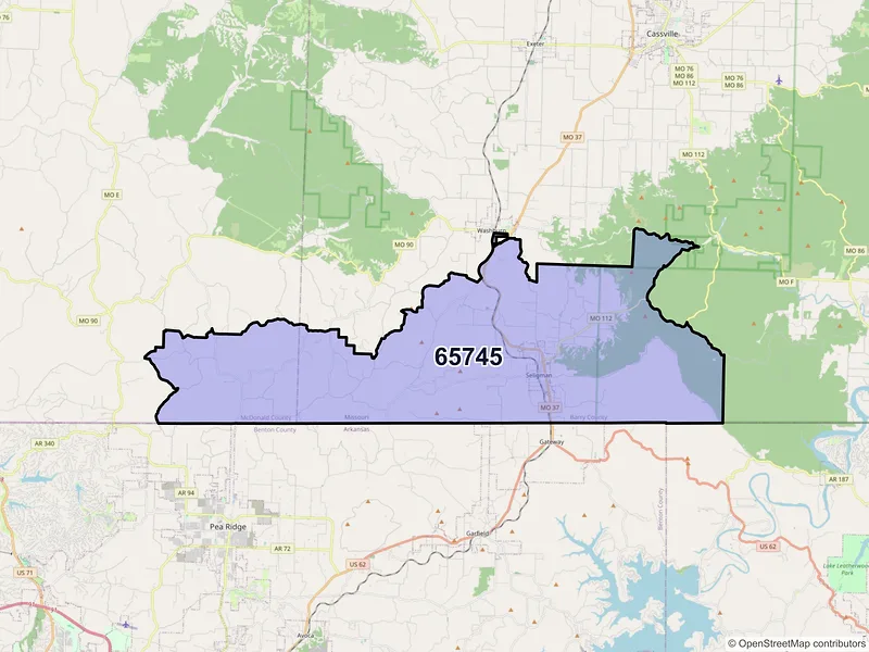 Map of ZIP Code 65745 — Seligman, MO
