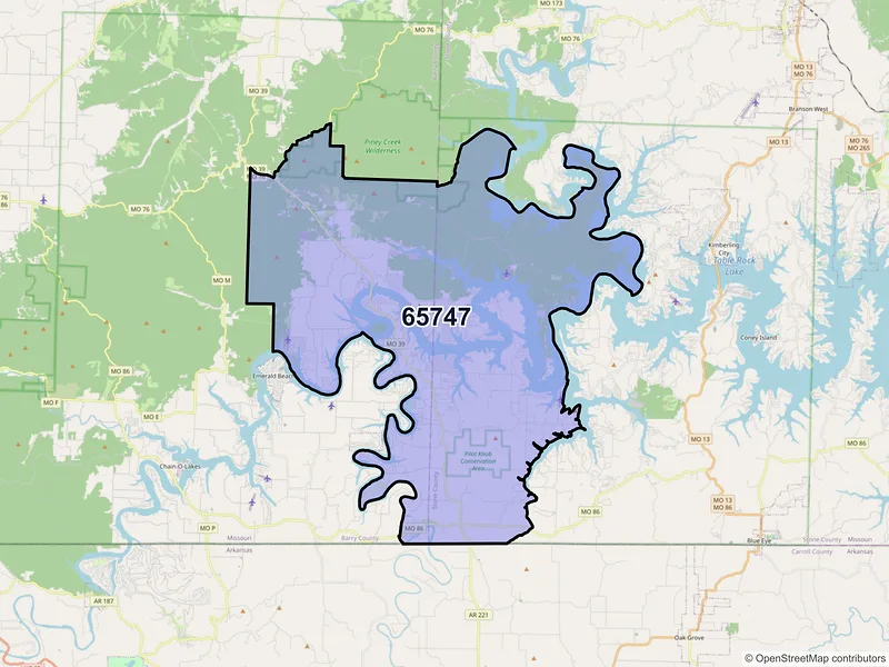 Map of ZIP Code 65747 — Shell Knob, MO