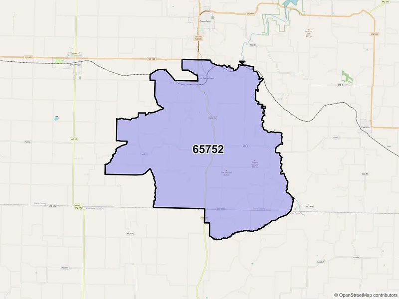 Map of ZIP Code 65752 — South Greenfield, MO