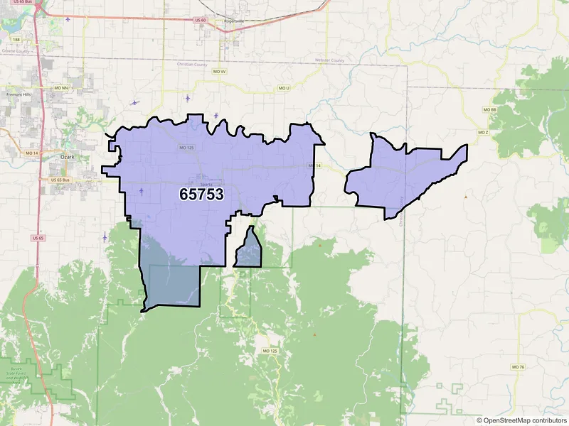 Map of Sparta, Missouri and ZIP codes