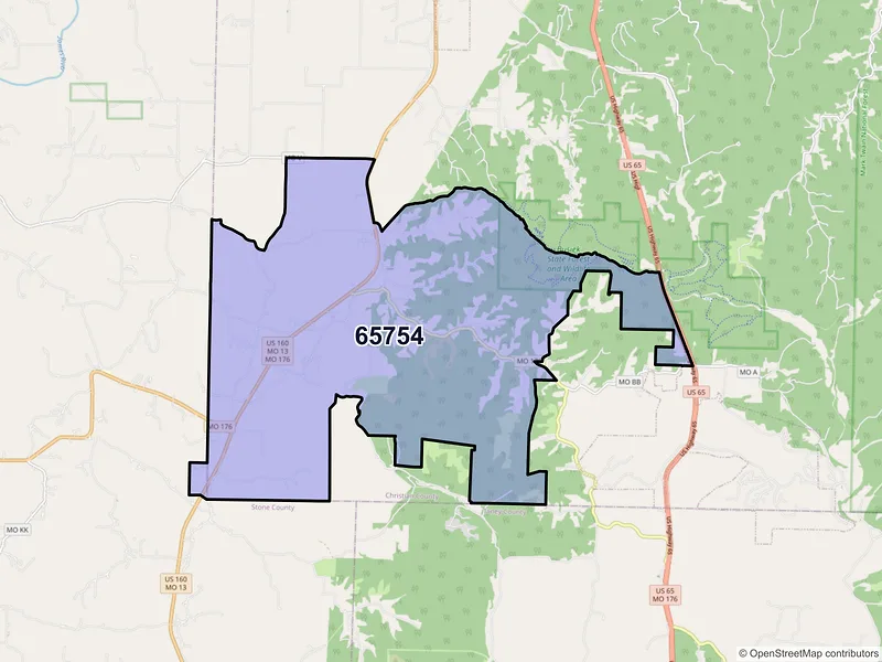 Map of Spokane, Missouri and ZIP codes
