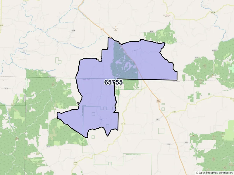 Map of ZIP Code 65755 — Squires, MO