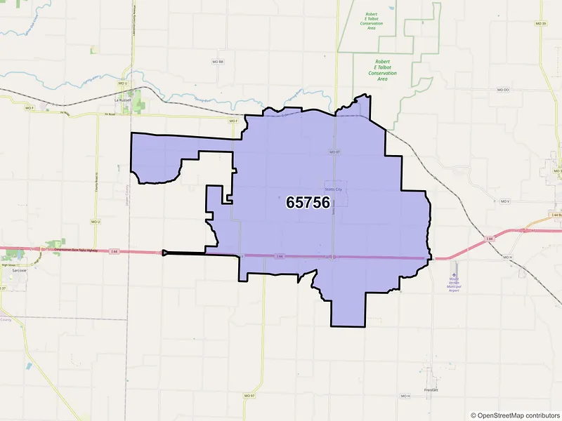 Map of Stotts City, Missouri and ZIP codes