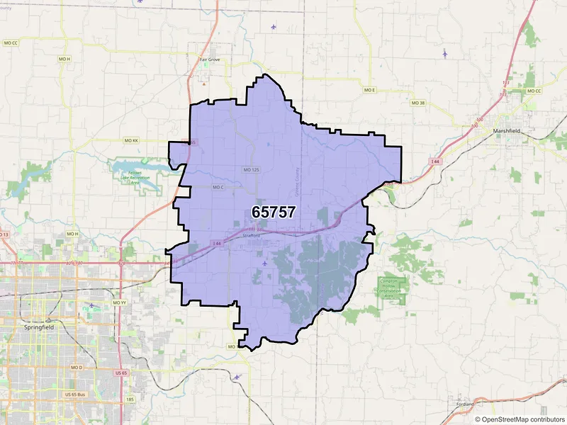 Map of ZIP Code 65757 — Strafford, MO