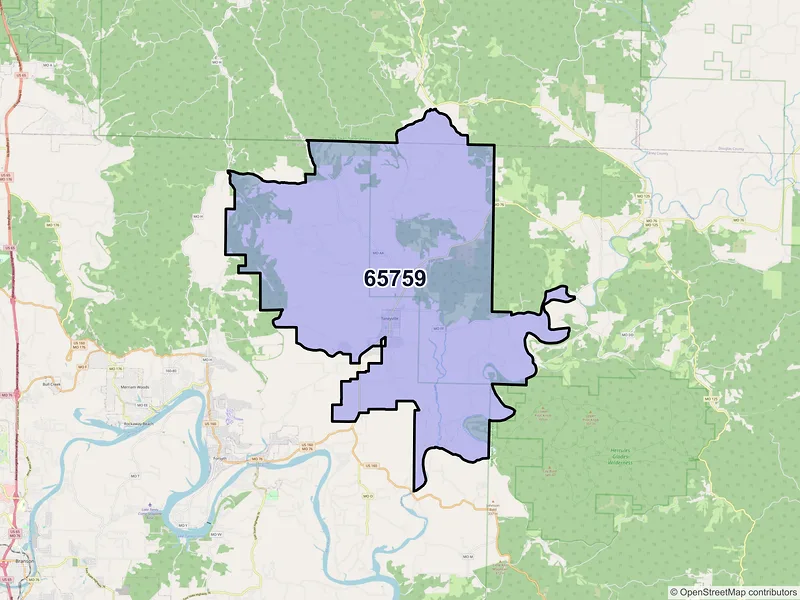 Map of ZIP Code 65759 — Taneyville, MO