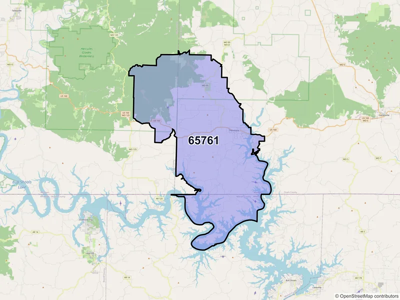 Map of ZIP Code 65761 — Theodosia, MO