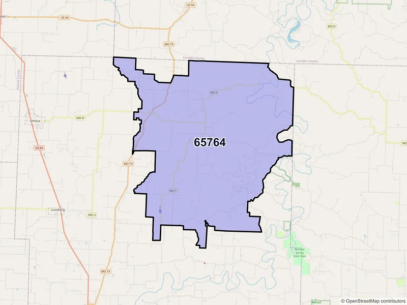Map of ZIP Code 65764 — Tunas, MO