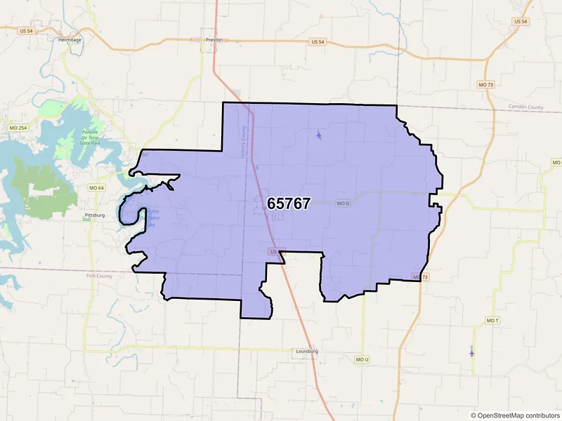 Map of ZIP Code 65767 — Urbana, MO