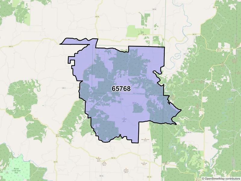 Map of ZIP Code 65768 — Vanzant, MO