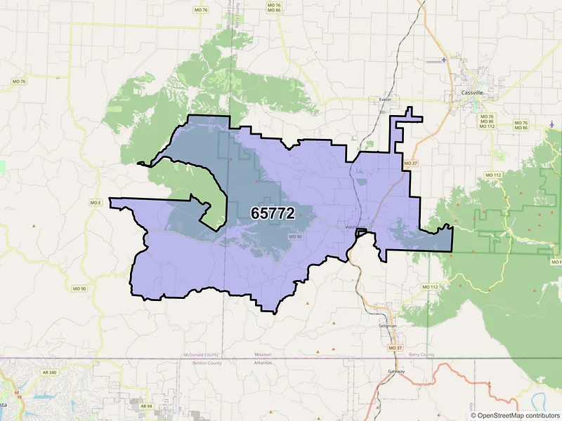 Map of ZIP Code 65772 — Washburn, MO