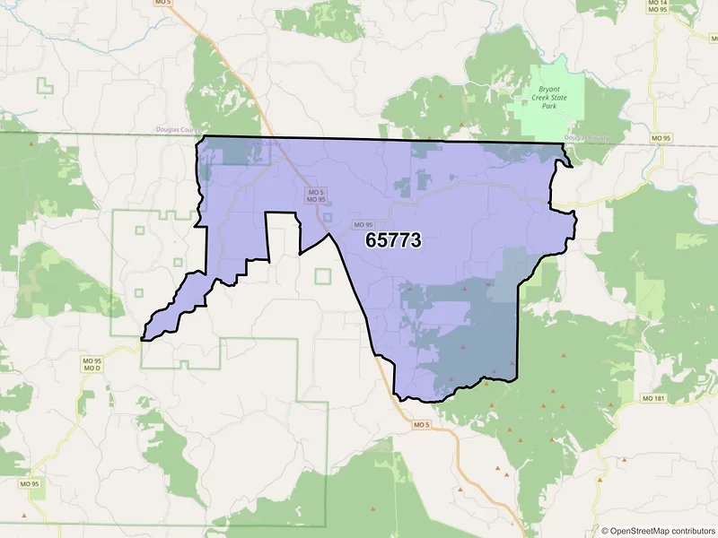 Map of ZIP Code 65773 — Wasola, MO