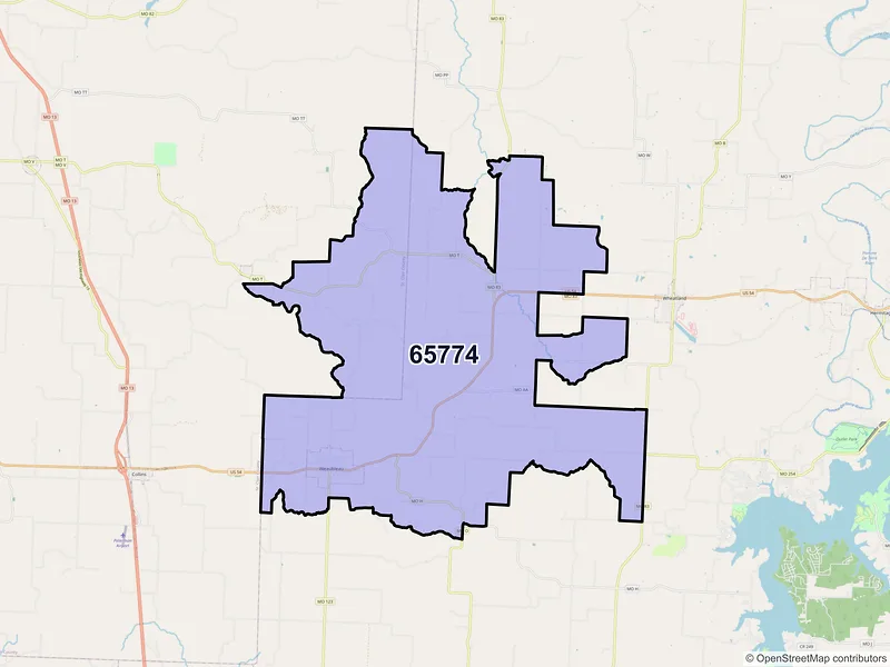 Map of ZIP Code 65774 — Weaubleau, MO