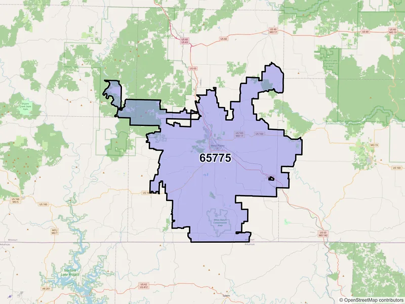 Map of ZIP Code 65775 — West Plains, MO