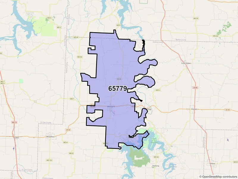 Map of ZIP Code 65779 — Wheatland, MO