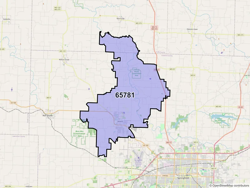 Map of Willard, Missouri and ZIP codes