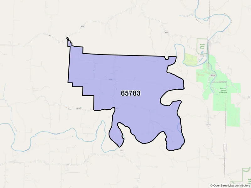 Map of Windyville, Missouri and ZIP codes