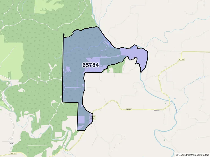 Map of ZIP Code 65784 — Zanoni, MO