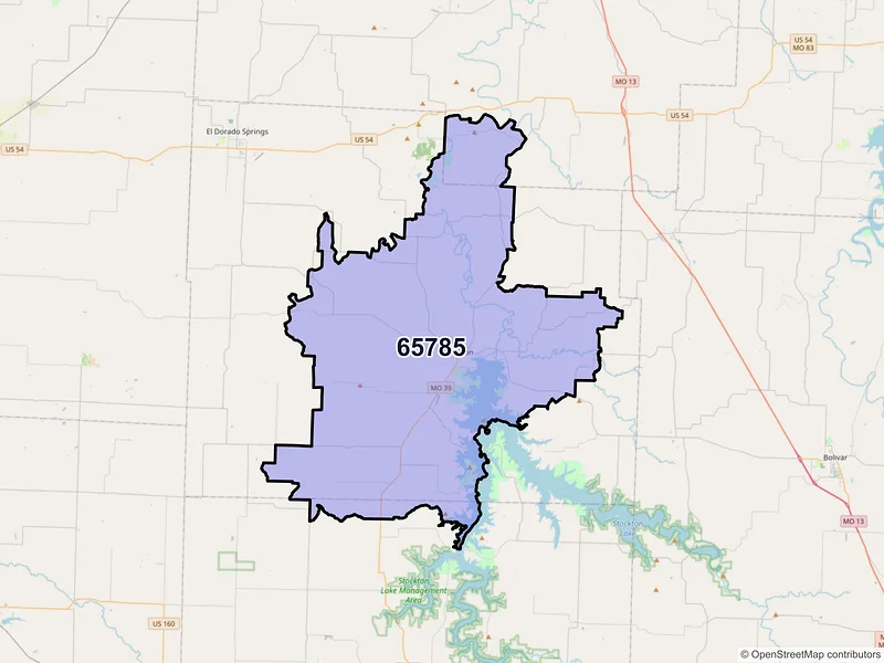 Map of ZIP Code 65785 — Stockton, MO