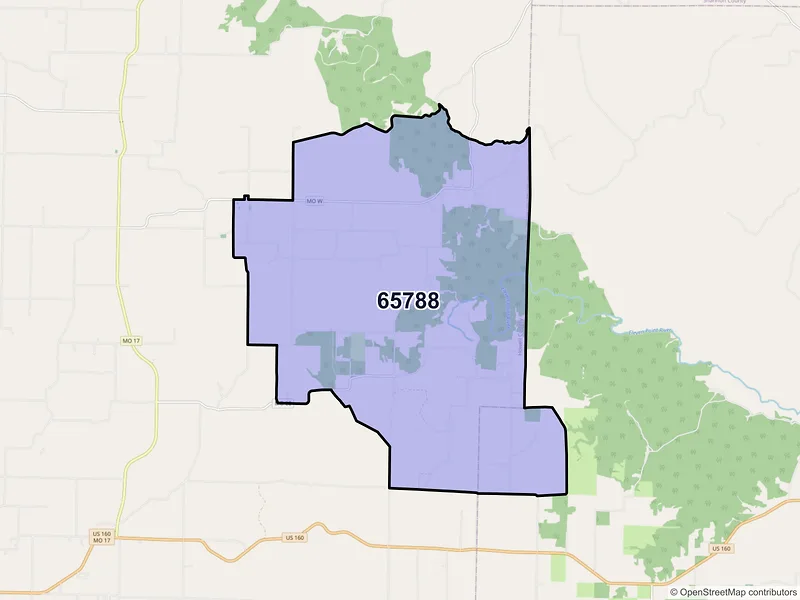 Map of ZIP Code 65788 — Peace Valley, MO
