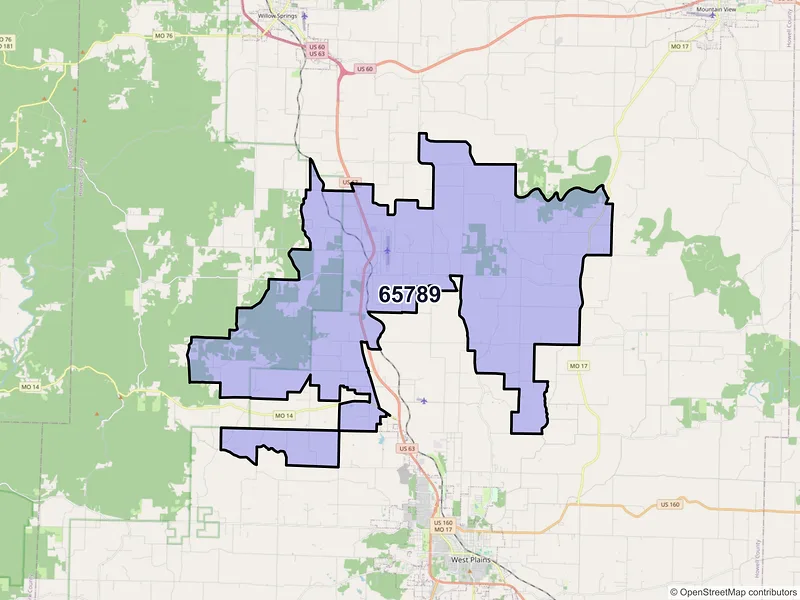 Map of ZIP Code 65789 — Pomona, MO
