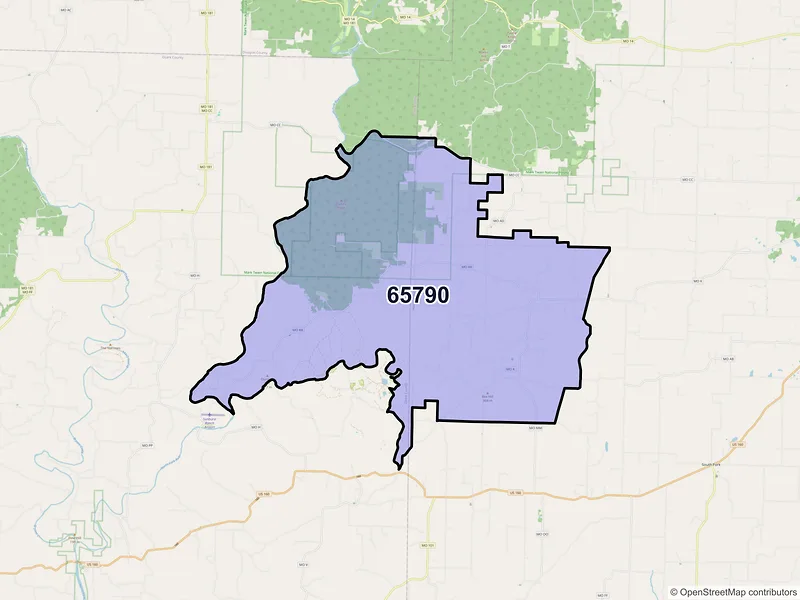 Map of ZIP Code 65790 — Pottersville, MO