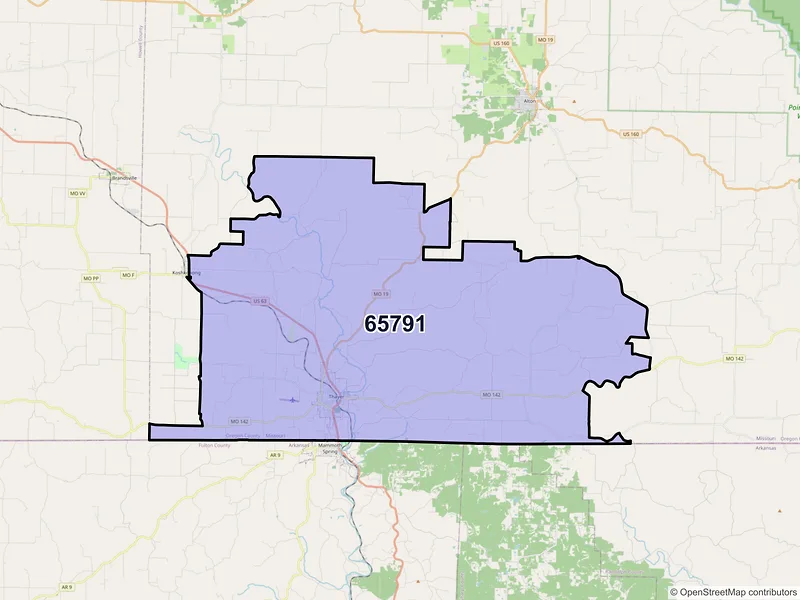 Map of ZIP Code 65791 — Thayer, MO