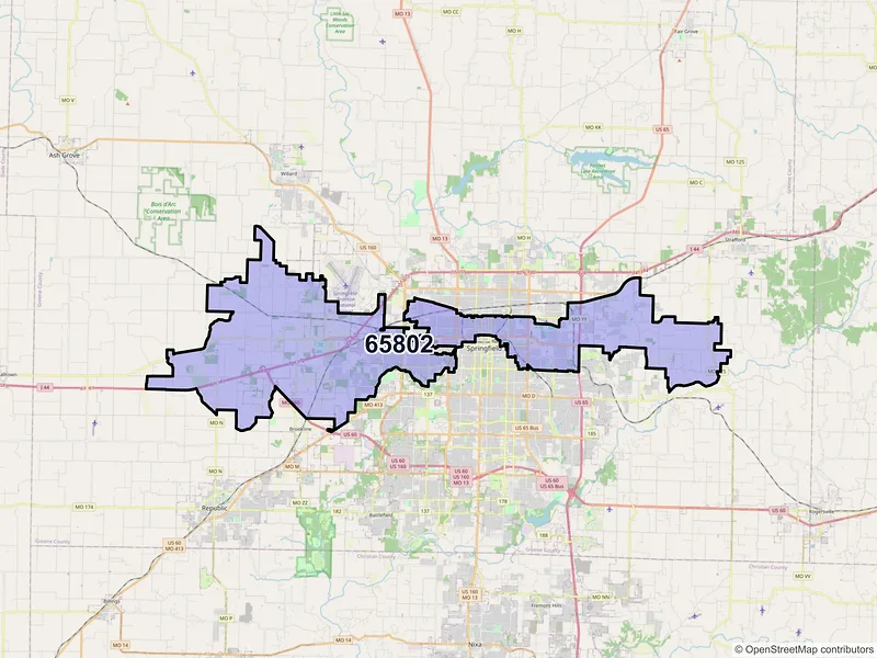 Map of ZIP Code 65802 — Springfield, MO