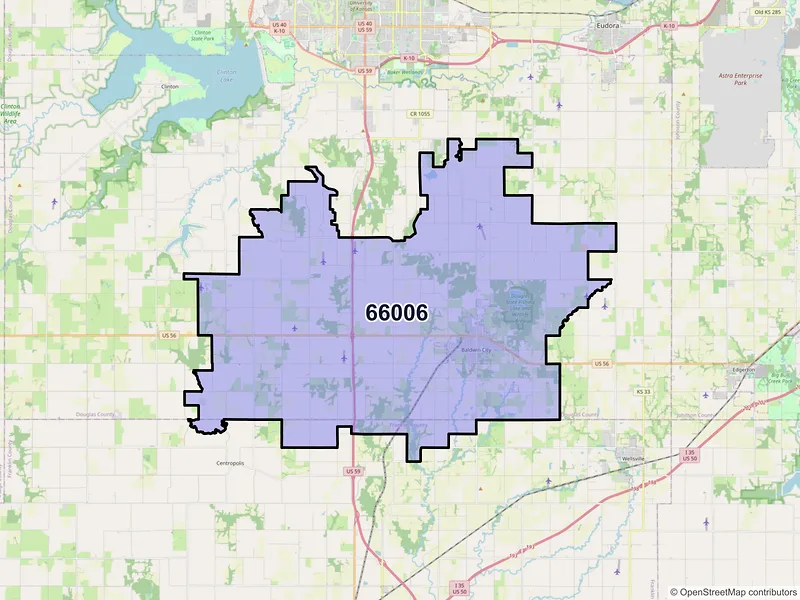 Map of ZIP Code 66006 — Baldwin City, KS