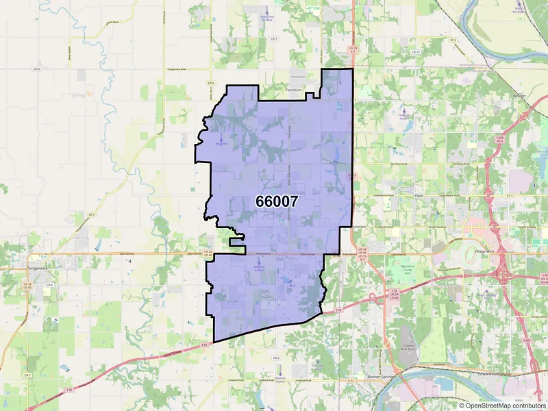 Map of ZIP Code 66007 — Basehor, KS