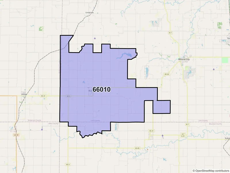 Map of ZIP Code 66010 — Blue Mound, KS