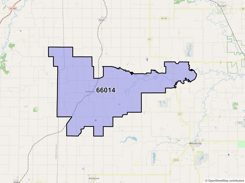 Map of ZIP Code 66014 — Centerville, KS