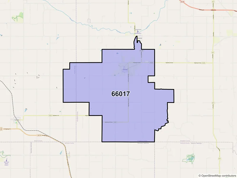 Map of ZIP Code 66017 — Denton, KS