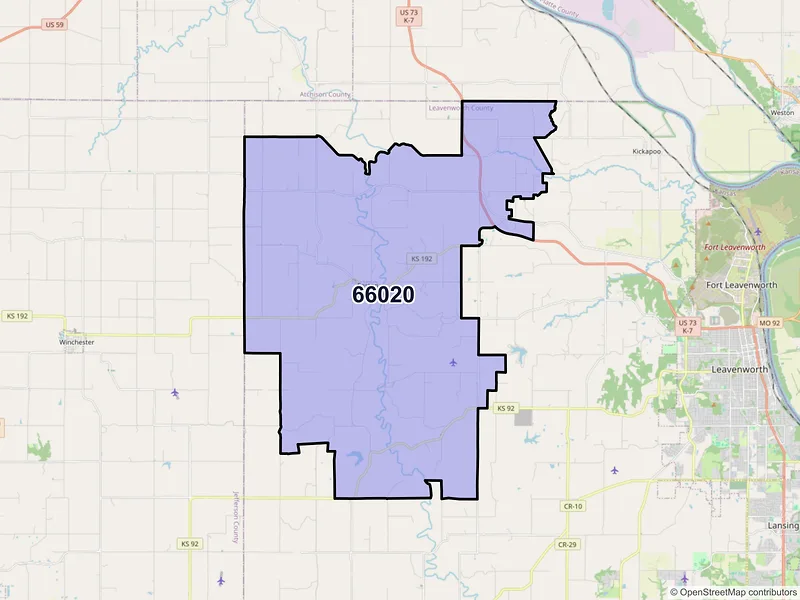 Map of Easton, Kansas and ZIP codes