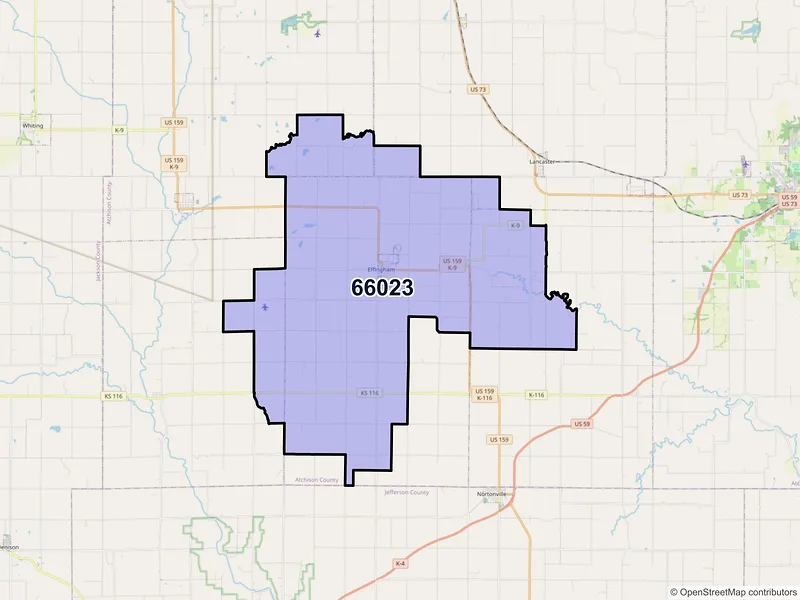 Map of Effingham, Kansas and ZIP codes