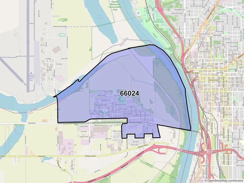 Map of Elwood, Kansas and ZIP codes