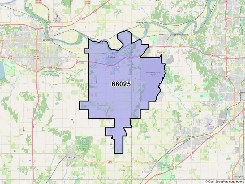 Map of ZIP Code 66025 — Eudora, KS