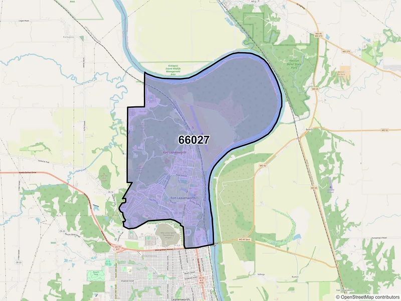 Map of ZIP Code 66027 — Fort Leavenworth, KS