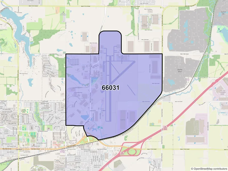 Map of New Century, Kansas and ZIP codes