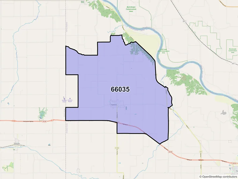 Map of ZIP Code 66035 — Highland, KS
