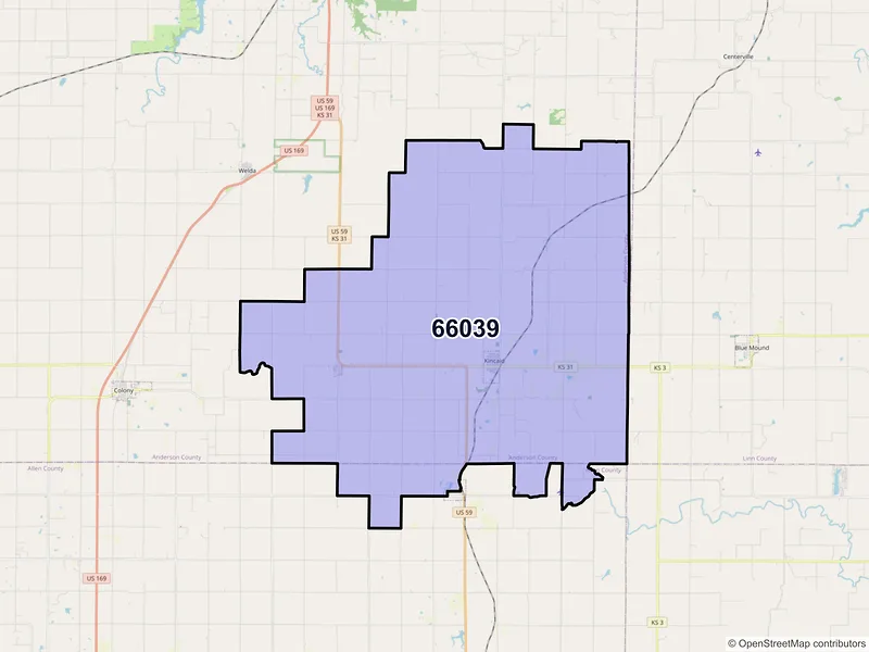 Map of ZIP Code 66039 — Kincaid, KS