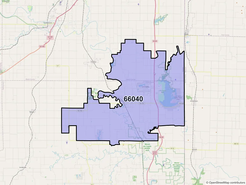 Map of ZIP Code 66040 — La Cygne, KS