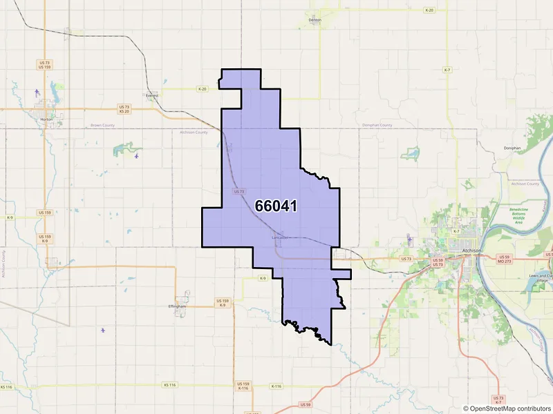 Map of ZIP Code 66041 — Lancaster, KS